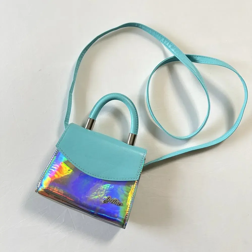 Justice Silver & Blue Iridescent Crossbody Purse / Handle Bag